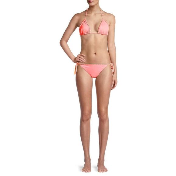 lemlem 286104 Women's Lena Coral Lena Tie Side Bikini Bottom Coral, Size Large - Picture 4 of 4
